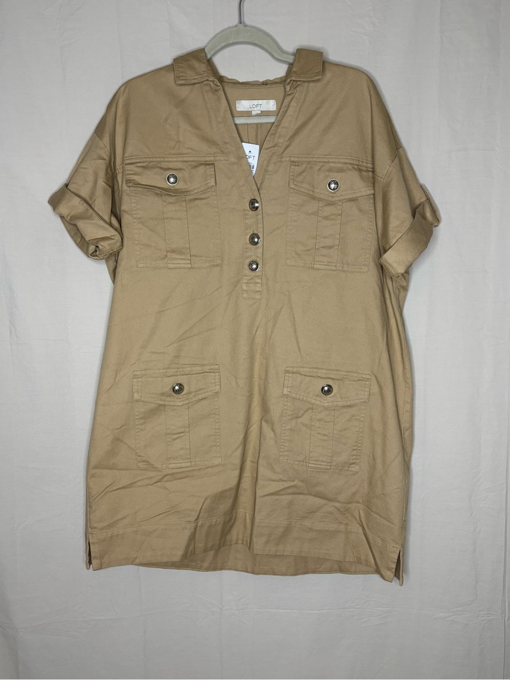 NWT LOFT Khaki Utility Shirt Dress - Neutral Tan